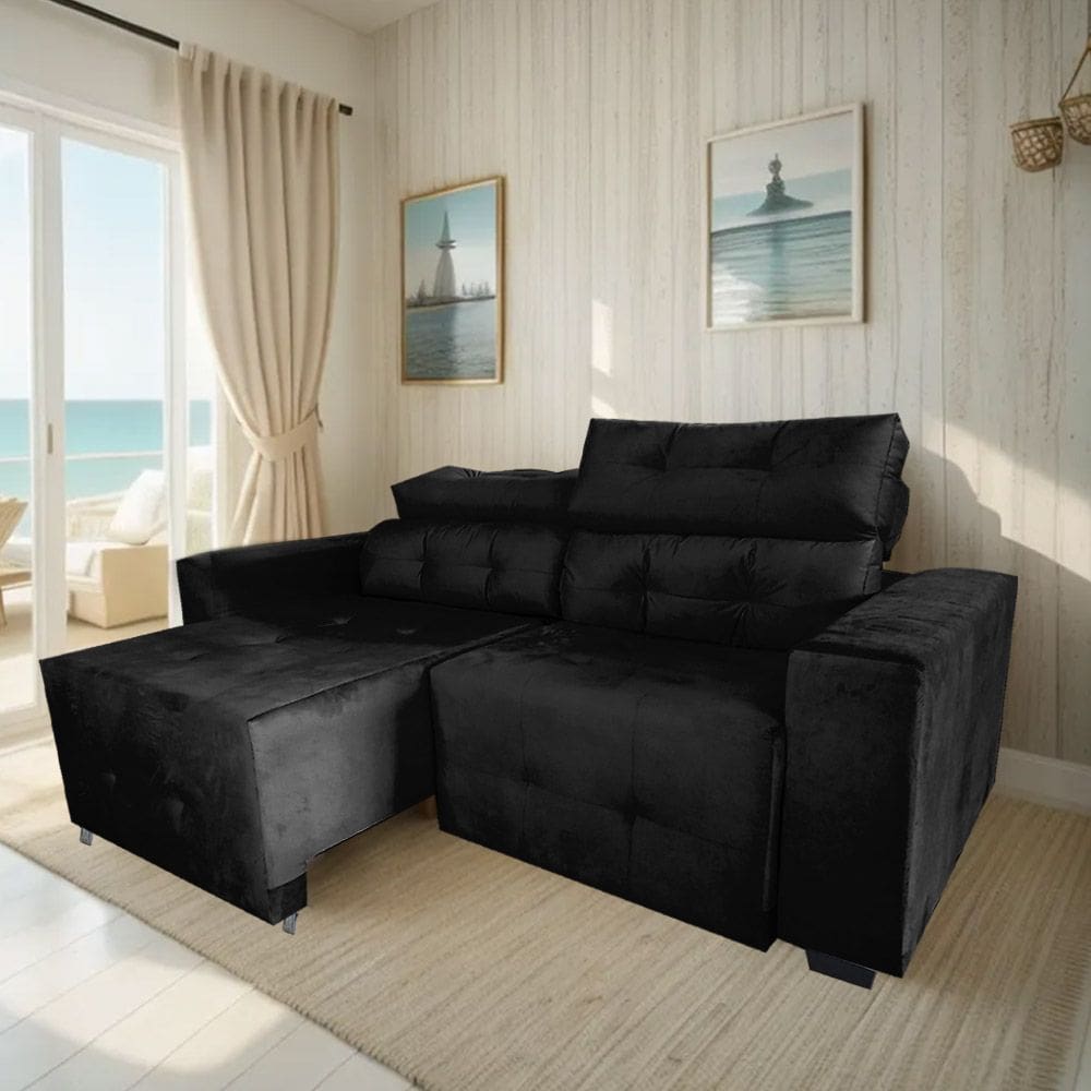 Sofá Retrátil e Reclinável Berlin Sala Quarto 2,00 Preto