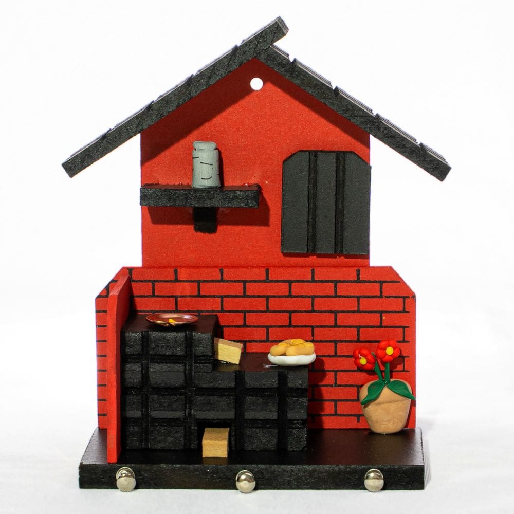 Porta Chaves de Madeira Casinha Mineira Decoração P Vermelho