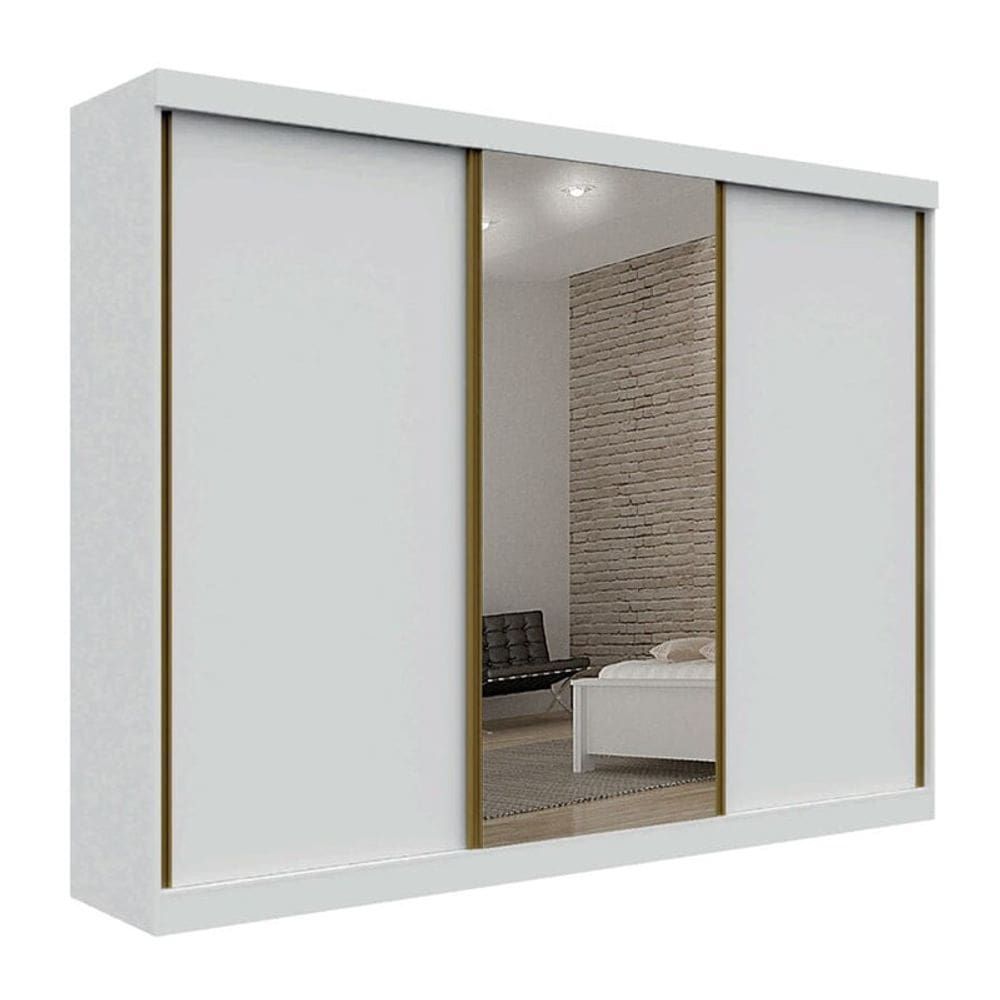 Guarda Roupa Casal com Espelho 3 Portas 6 Gavetas - São Paulo-Branco - Leifer Móveis