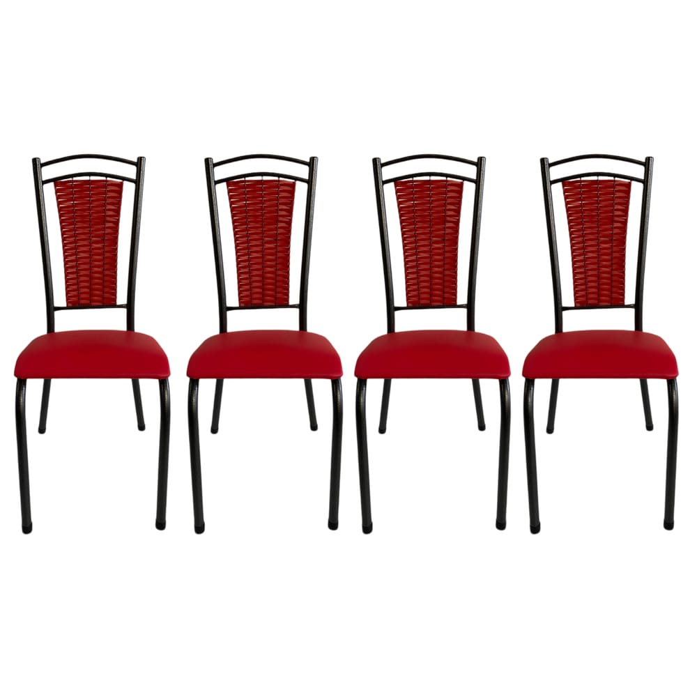 Kit 4 Cadeira De Cozinha Paris Elegante Tubular Aço Estofada Encosto Junco