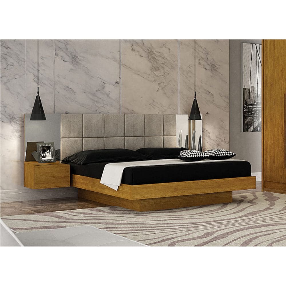 Cama Casal com Espelho Painel Estofado - Braga - Leifer Móveis
