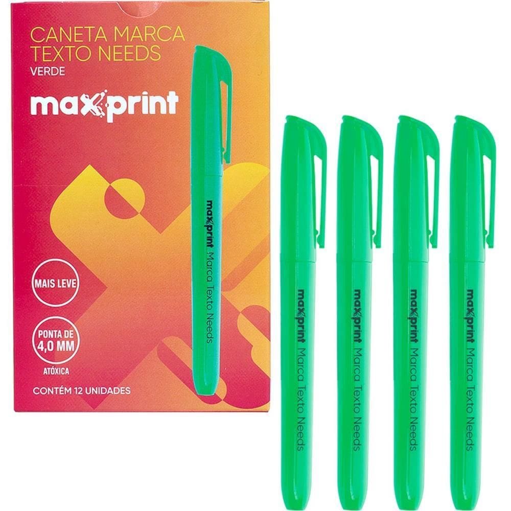 Caneta Marca Texto Needs Verde 12 unid - Maxprint