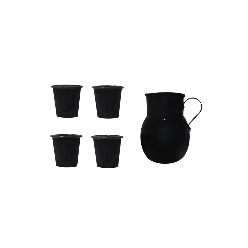 Jarra Bojuda 1L e Copos Aluminio Preto 5un