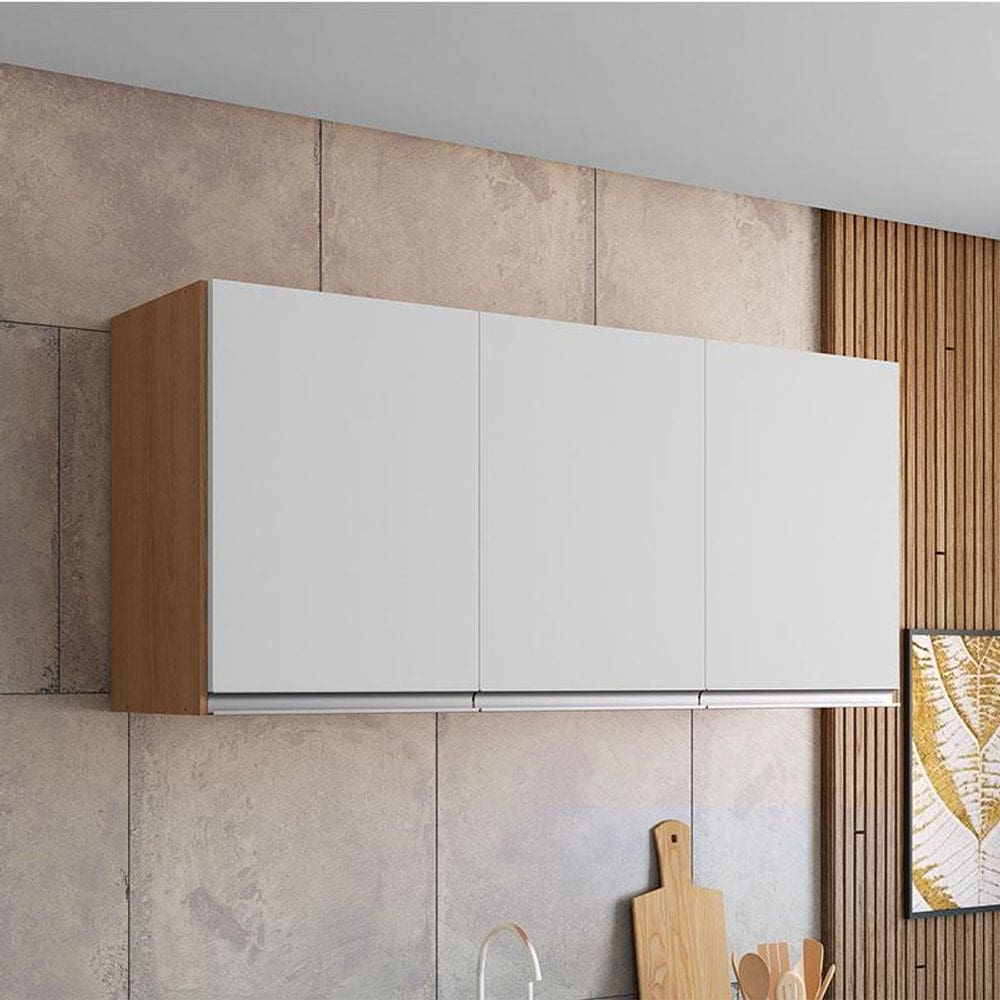 Armário Aéreo para Cozinha Ambiente Andréia 3 Portas Amêndoa Branco - AJL