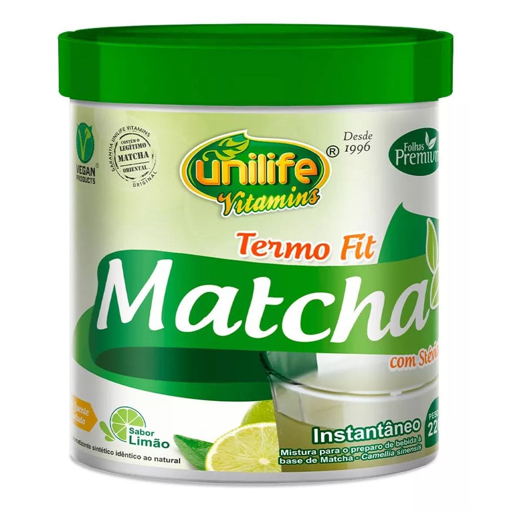 Matcha Termo Fit Chá Verde 220g Sabor Limão - Unilife
