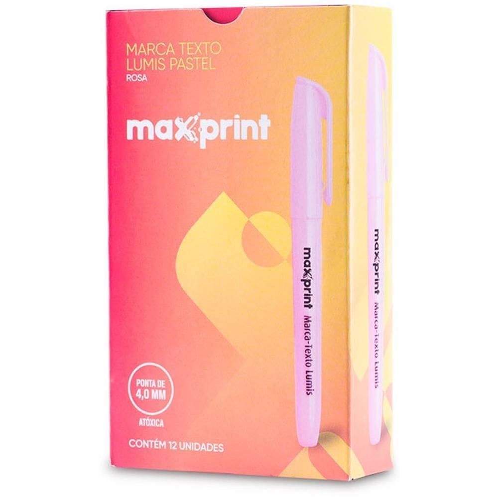 Caneta Marca Texto Lumis Rosa Pastel 12 unid - Maxprint