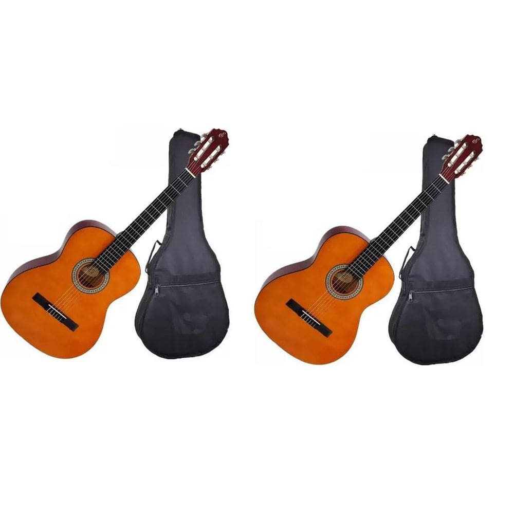 2 Violoes Giannini N14 Natural Acusticos + 2 Capas Cortesia