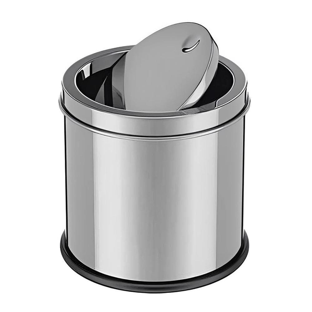 Lixeira Basculante 3 Litros Cesto De Lixo Inox Tampa Giratorio Banheiro Pia Cozinha Escritorio