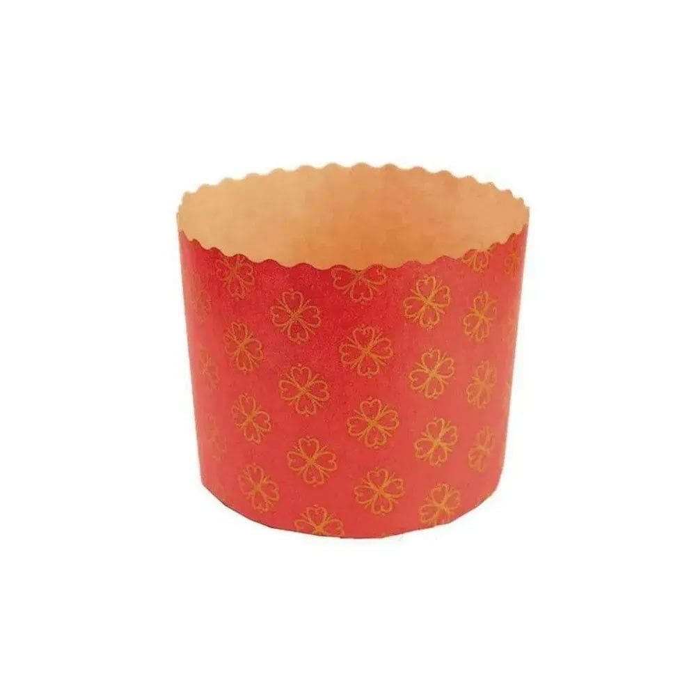 Forma Panetone Vermelho Fiori Ouro 100g c/10 - Ecopack