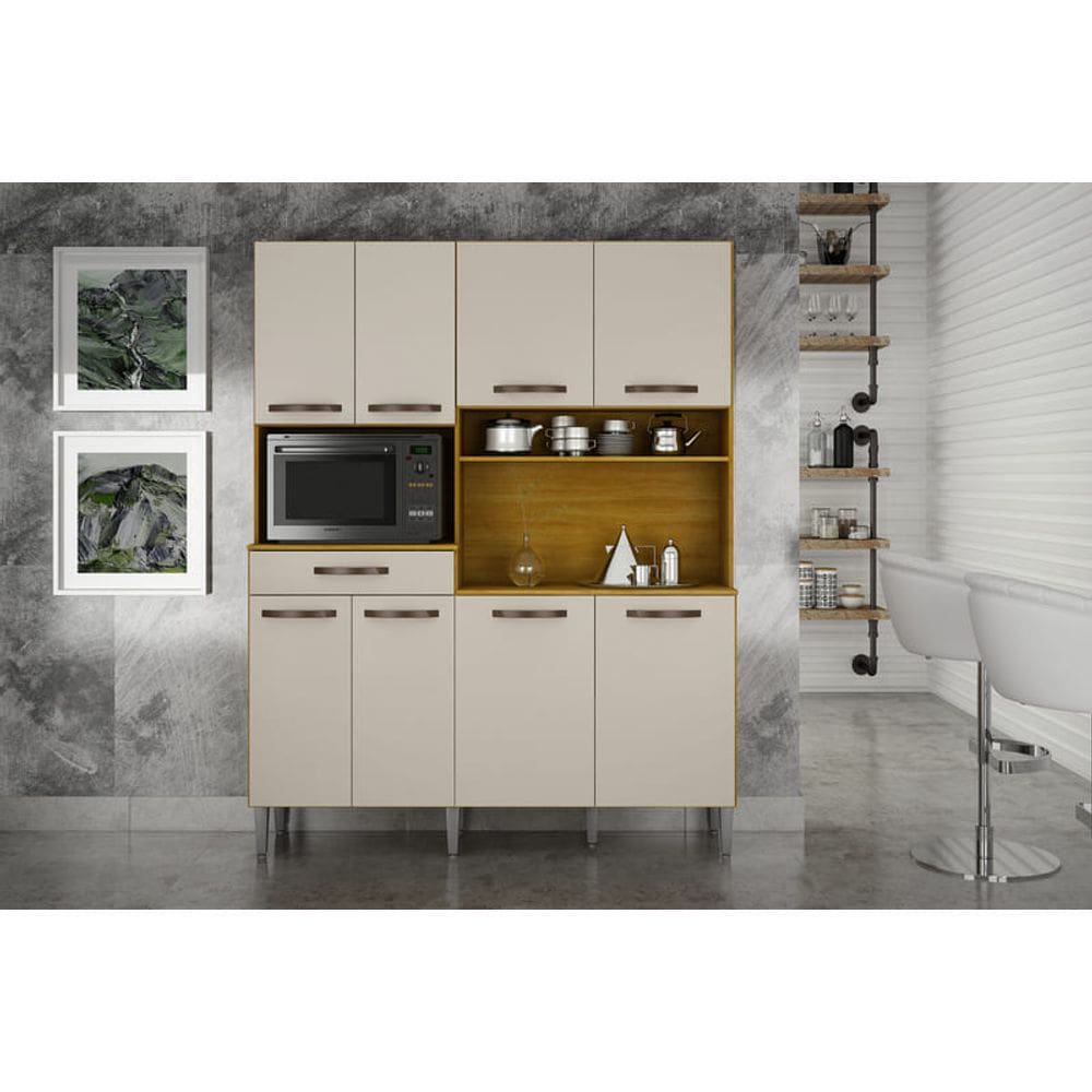 Kit Cozinha 7 Portas 1 Gaveta - Pratic-Cinamomo/Off White - CHF Móveis