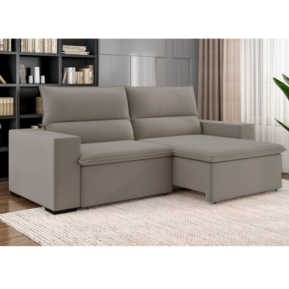 Sofá 3 Lugares Retrátil e Reclinável 220cm Belize Bege