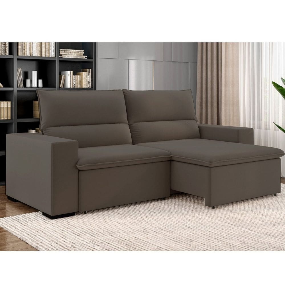 Sofá 3 Lugares Retrátil e Reclinável 220cm Belize Marrom