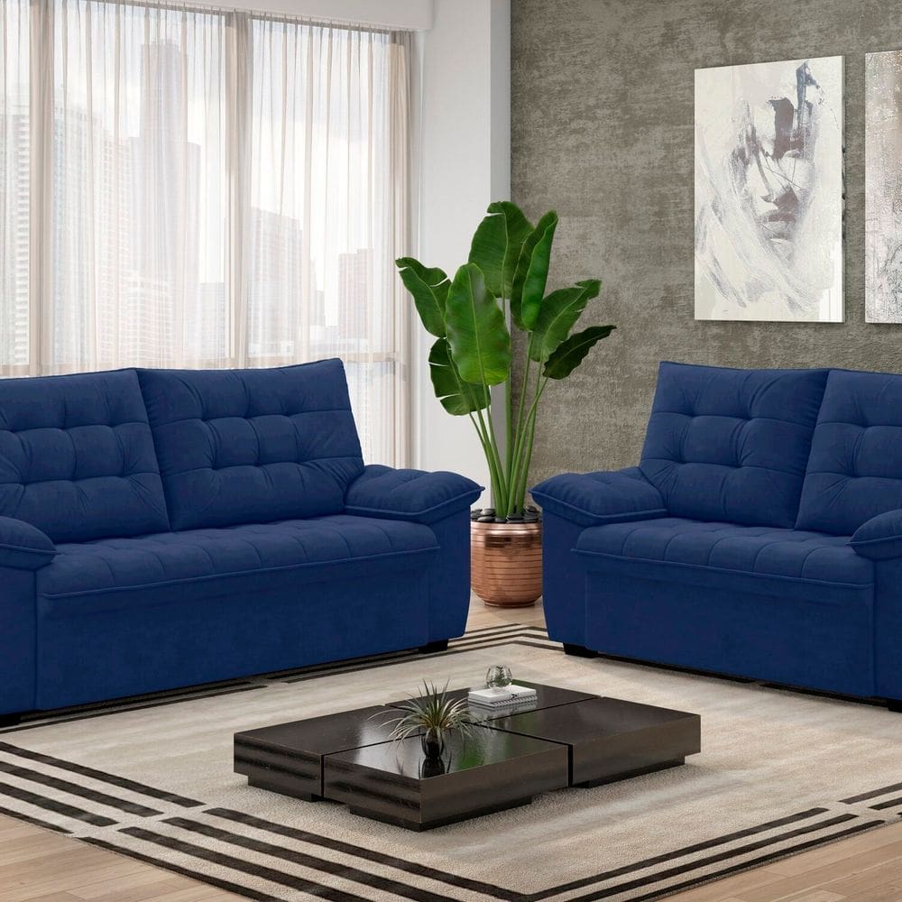 Conjunto Estofado 3 e 2 Lugares Bertioga Azul