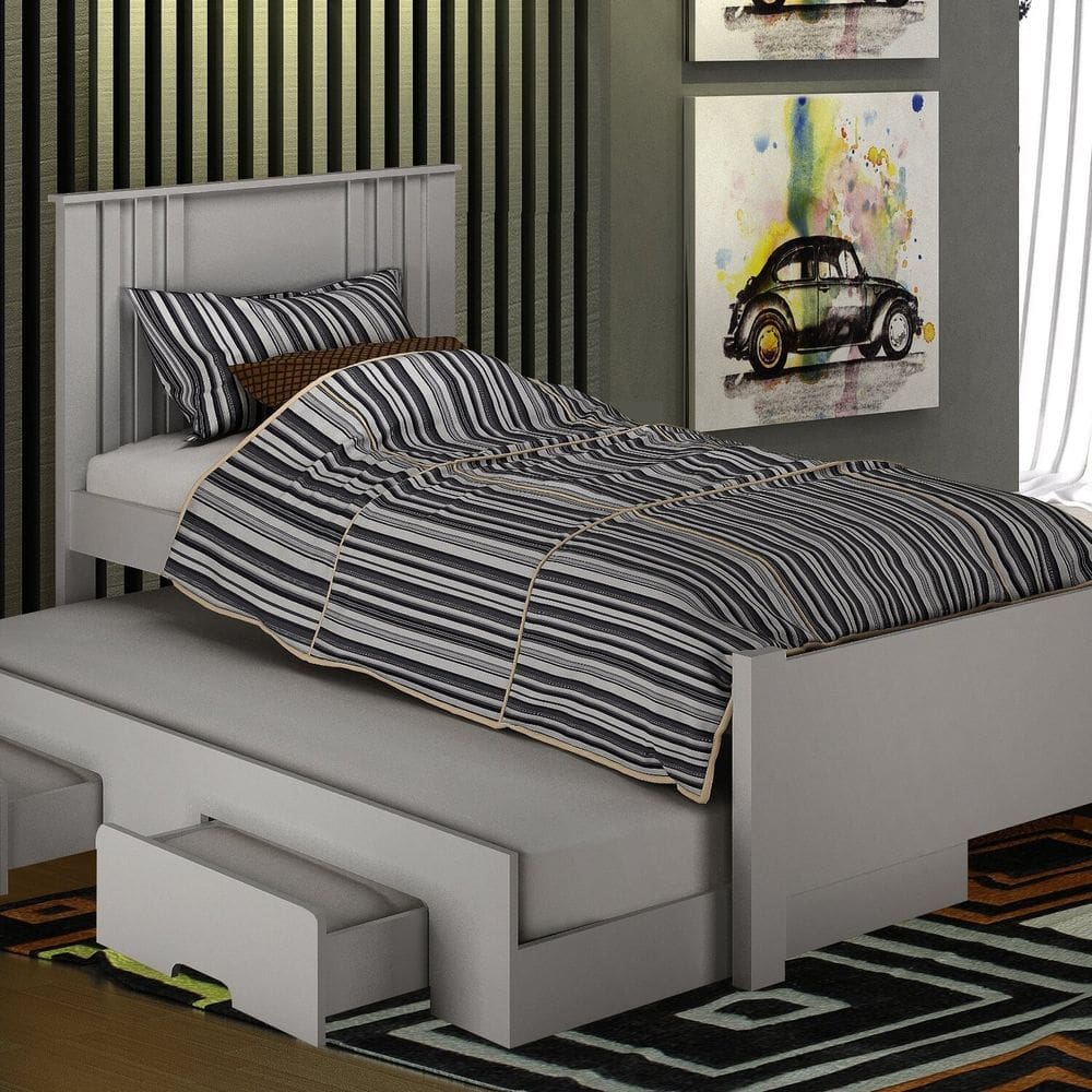 Cama Solteiro Milano com Auxiliar, para Colchão no Tamanho 88x138 cm Branco
