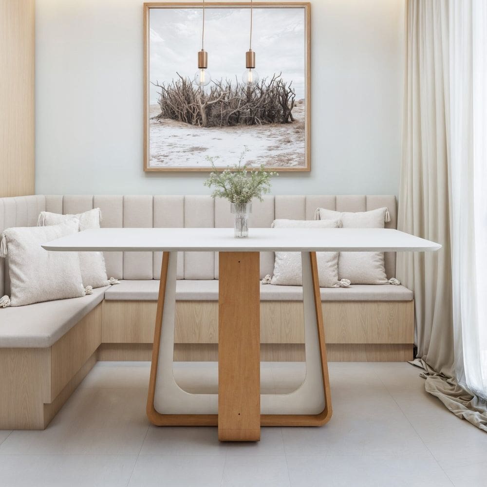 Mesa de Jantar Retangular 160cm com Tampo em MDF Sintonia Amêndoa Clean/Off White