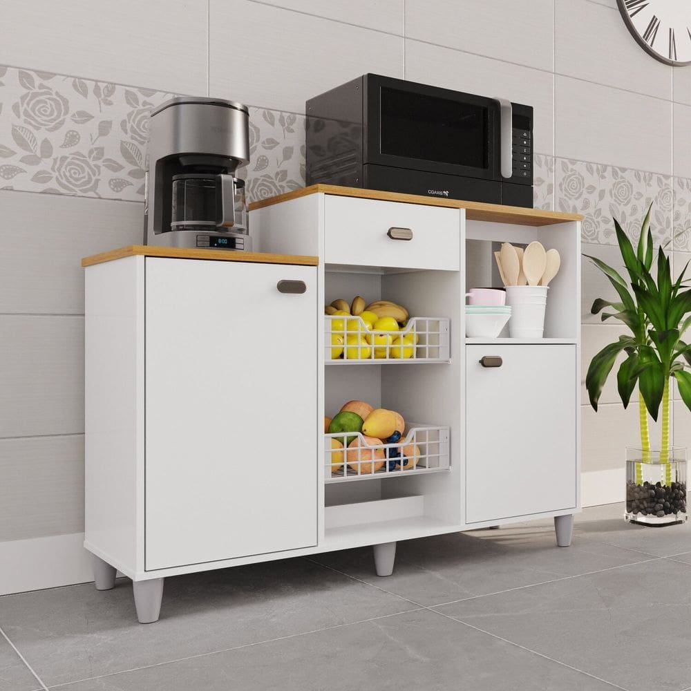 Fruteira 2 Cestos 2 Portas 1 Gaveta França Branco Acetinado / Cinamomo