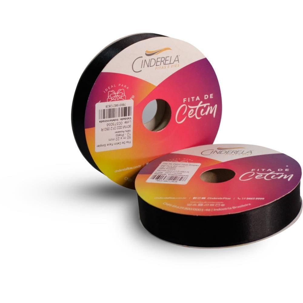 Fita De Cetim 22Mm 50M. Preto