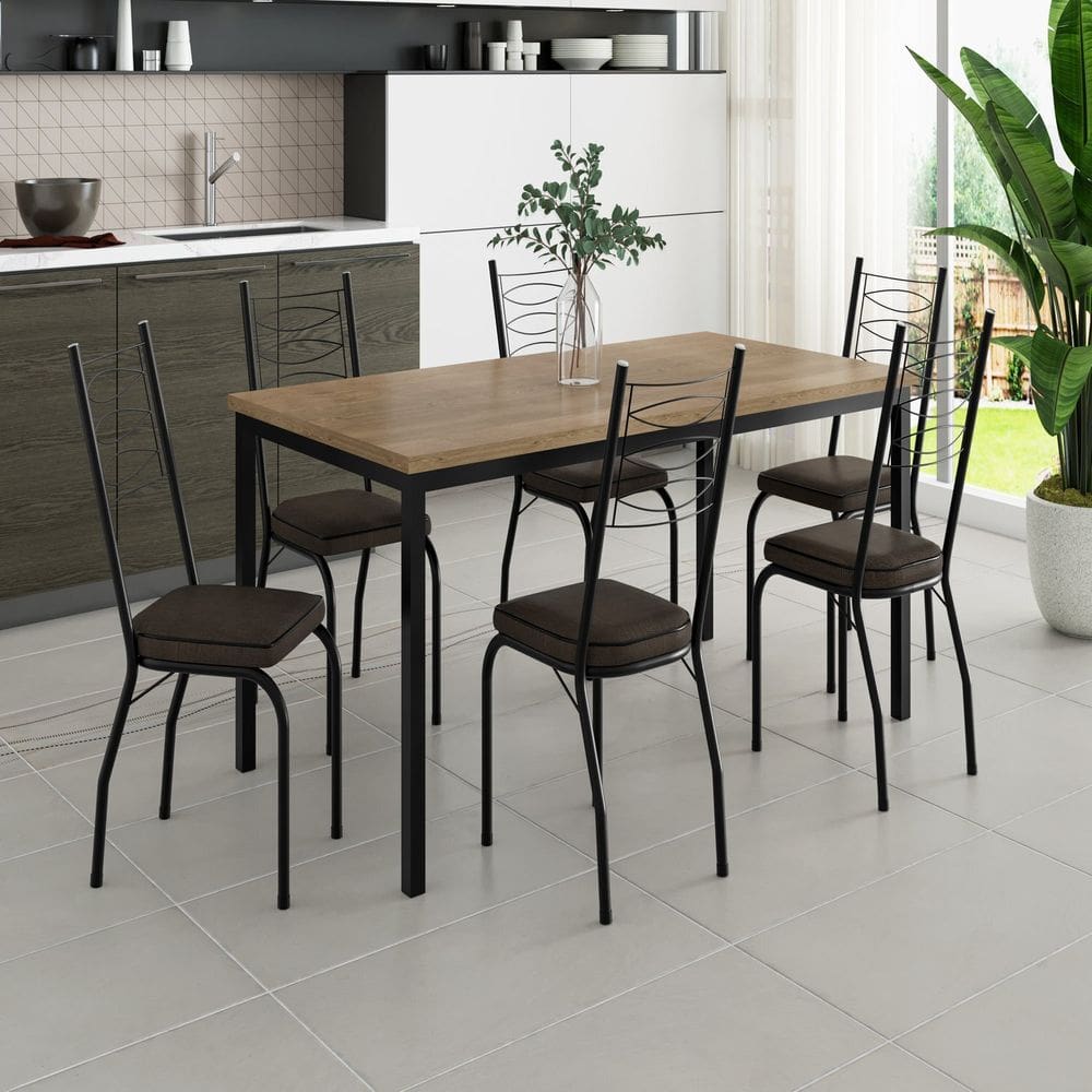Conjunto para Cozinha com 6 Cadeiras Adriana SF Preto/Madeira Imbuia/demolição