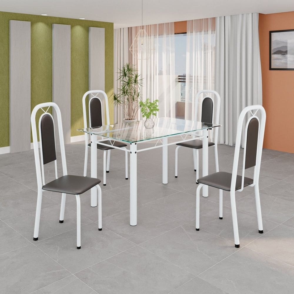 Conjunto de Mesa Tubular com 4 Cadeiras Lara Preto / Branco