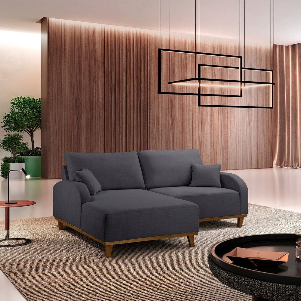 Sofá Mercúrio 2 Lugares com Chaise Lado Esquerdo 185cm em Veludo Grafite