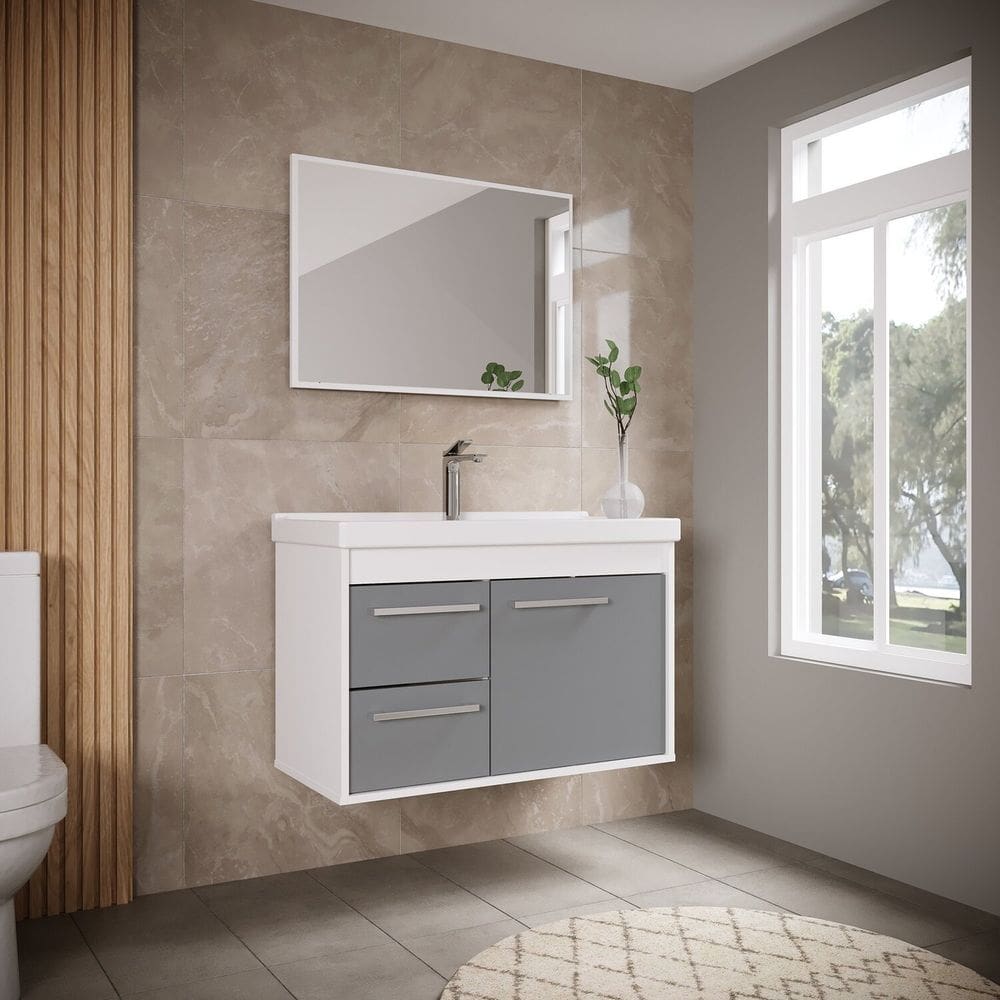 Conjunto Gabinete de Banheiro em MDF com Espelheira Potenza Gianduia