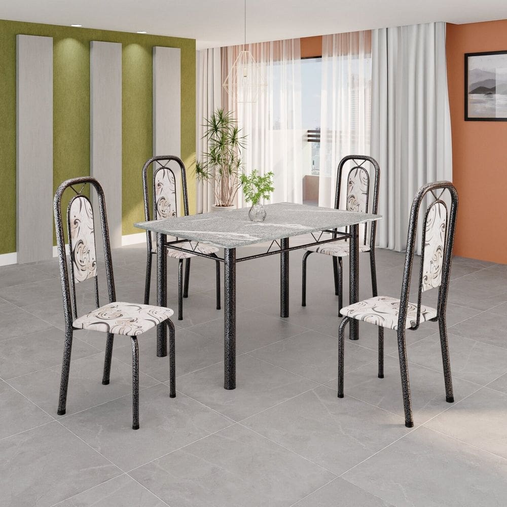Conjunto de Mesa com 4 Cadeiras Lara Arabesco/Prata