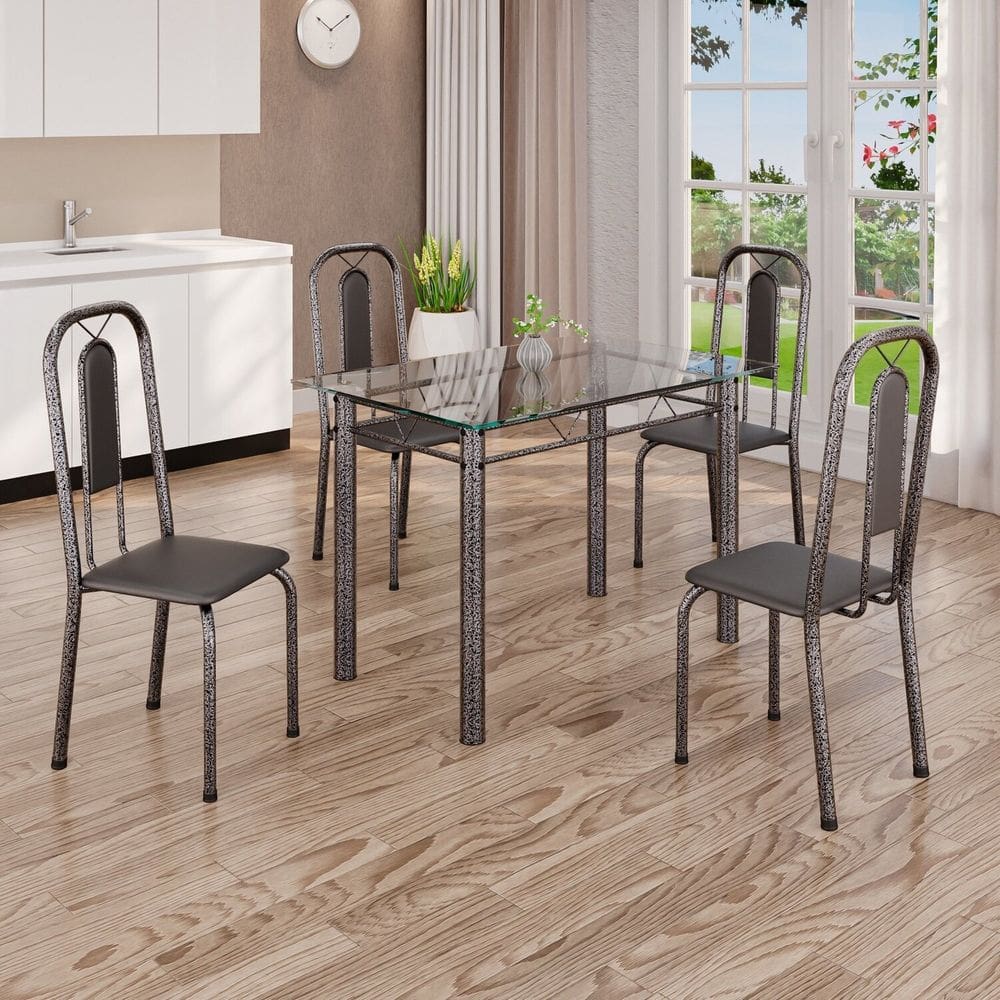 Conjunto de Mesa Tubular com 4 Cadeiras Lívia Preto / Prata