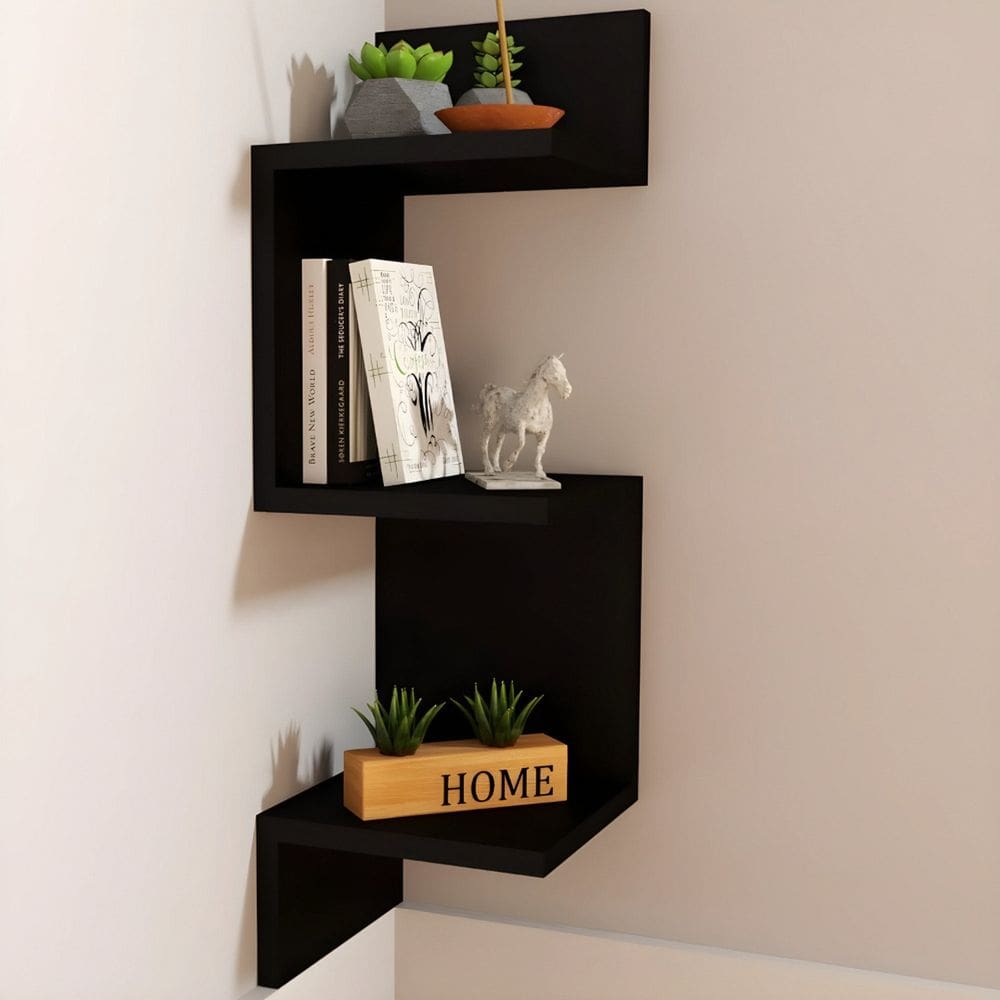 Nicho de Canto Reto Prateleira para Sala Quarto Escritório Berlin Preto