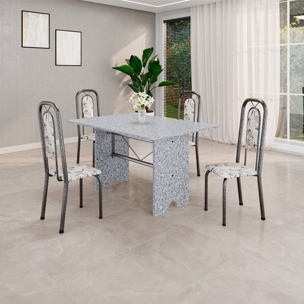 Conjunto de Mesa Tubular com 4 Cadeiras Lara Arabesco / Prata