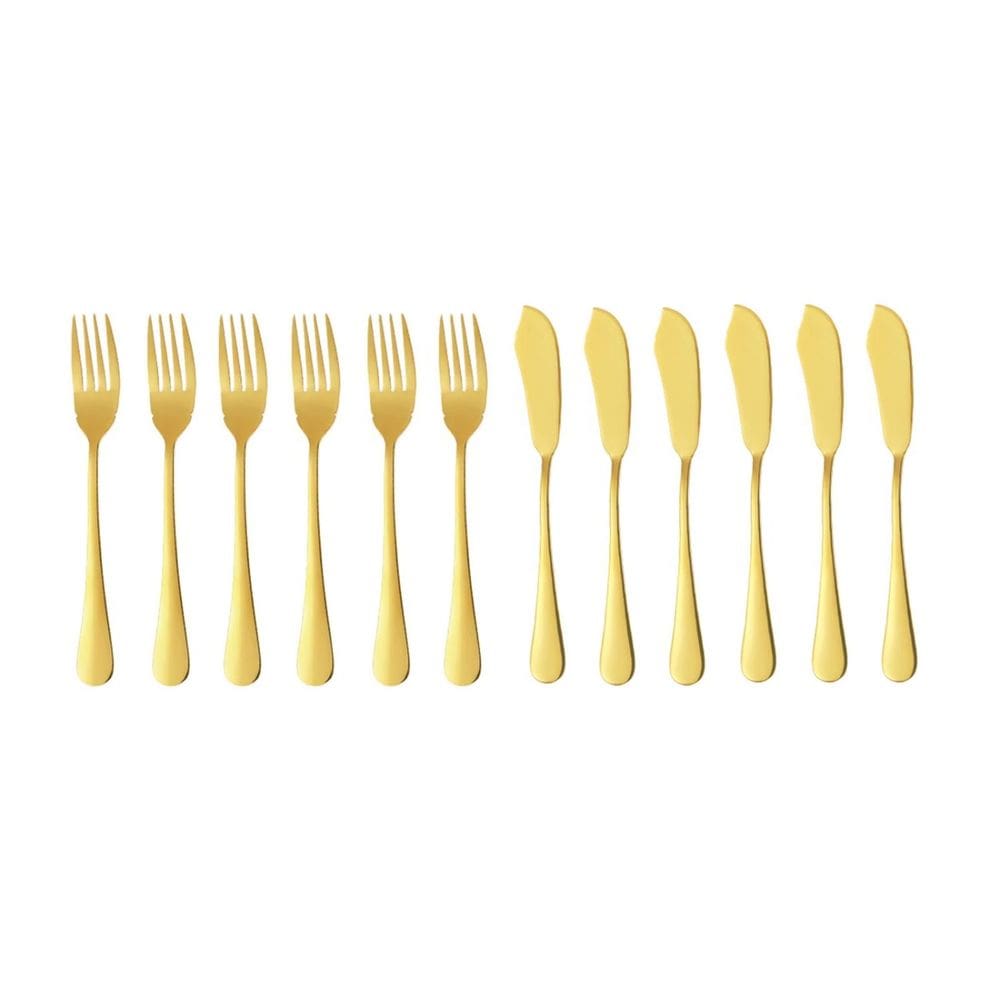 Garfo e Faca Talheres para Peixe Aço Inox Dourado 6pares