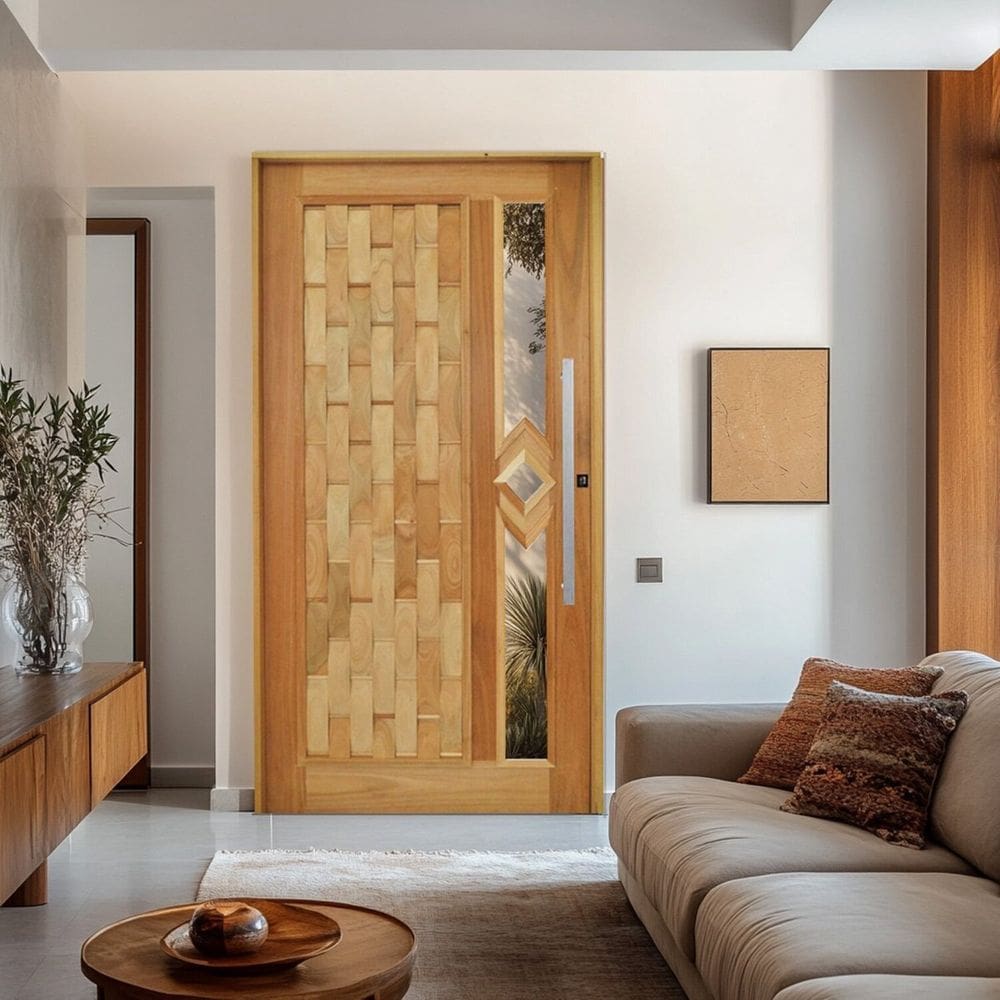 Porta Pivotante Couro em Pé Losango Batente 14 Puxador Barra Chata 60 CM 110 X 210 Esquerdo Rodam