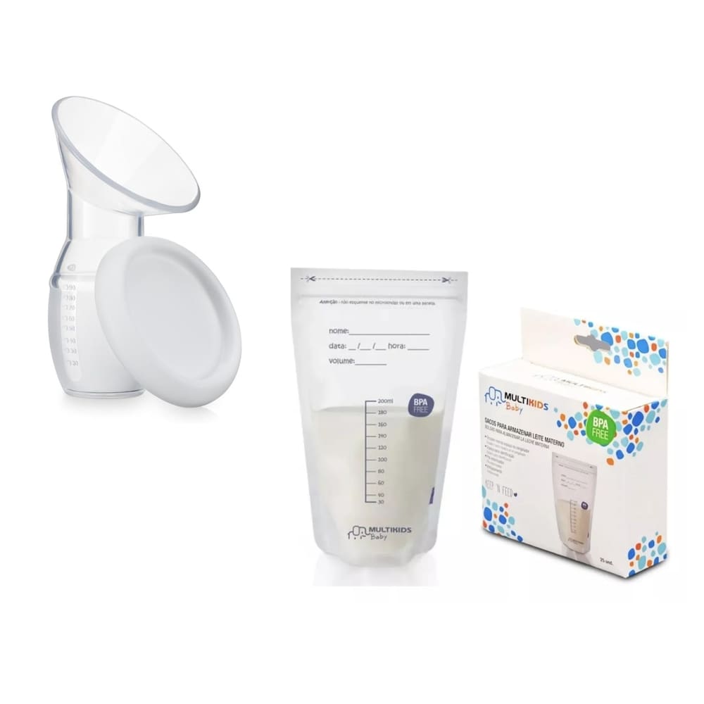 KIT COLETOR DE LEITE +1 SACO DE ARMAZENAR LEITE MATERNO 25un