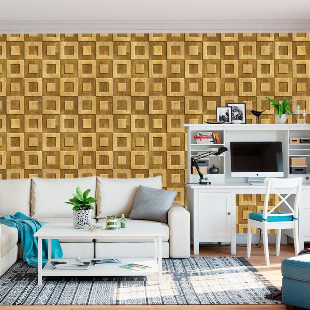 Papel De Parede Madeira Desenhos Quadrado Relevo Autocolante