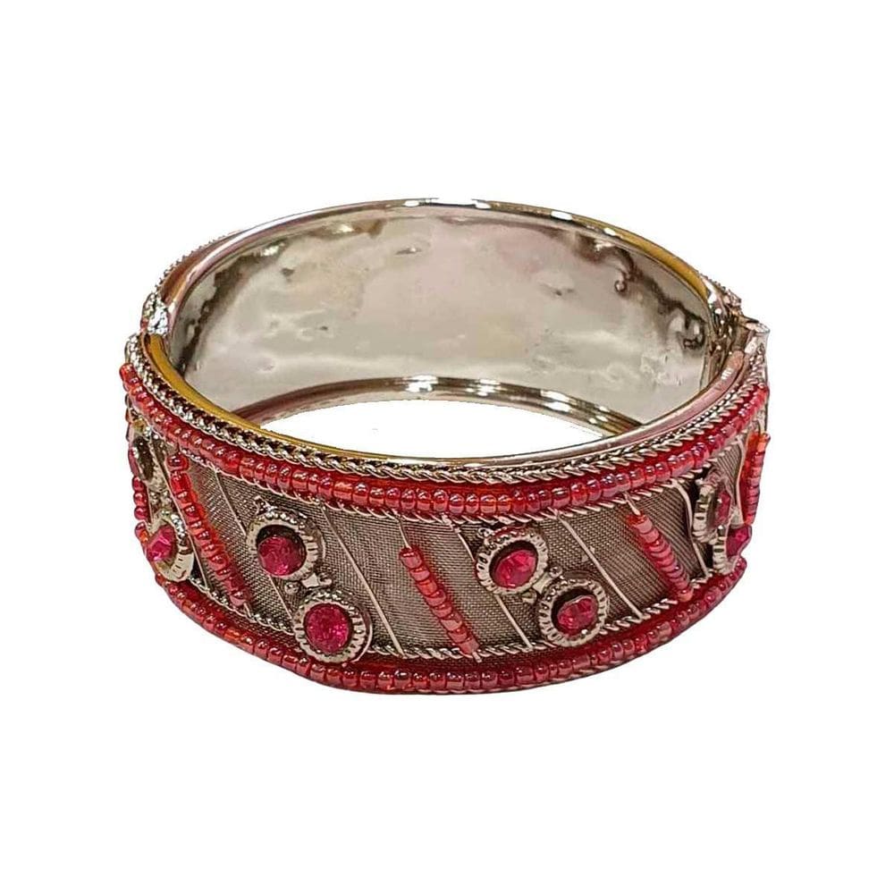 Pulseira Indiana Em Metal Prateada Com Rosa Modelo 4