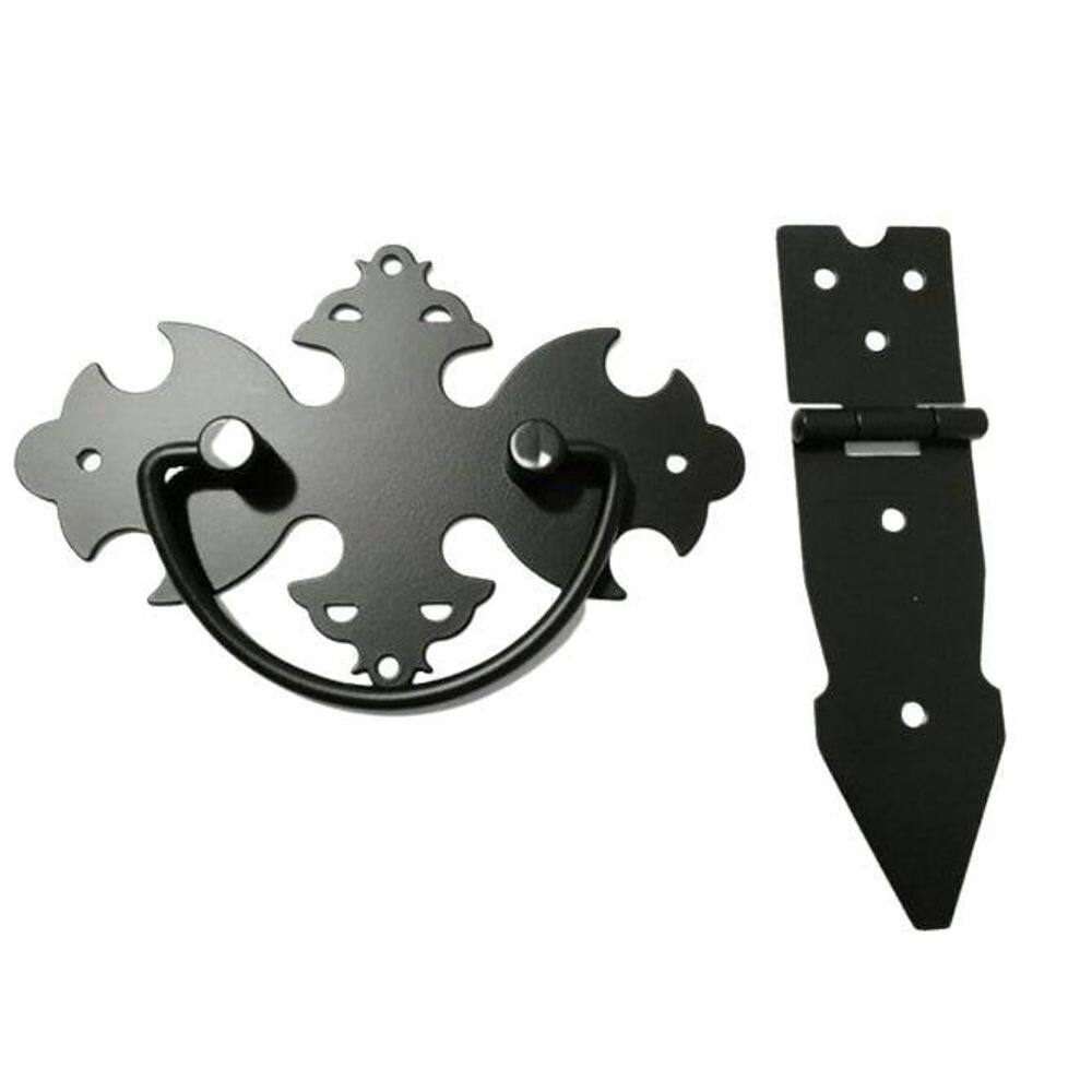 Kit 4 Puxadores Rustico Medalhão + 6 Dobradiças Preto L116