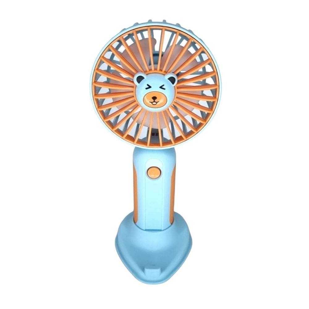 Mini Ventilador Portatil Recarregavel Com Suporte De Celular Azul e Laranja Interponte