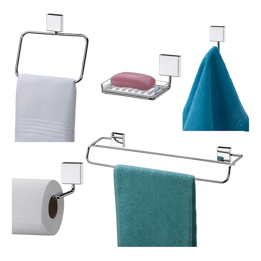 Conjunto Banheiro Inox 5 Peças Future Toalheiro de Parede