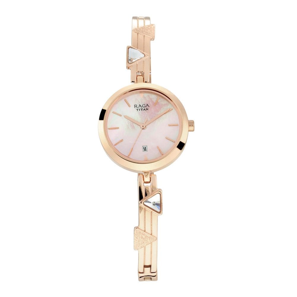Relógio Titan NR2606WM04 analógico para mulheres com mostrador rosa