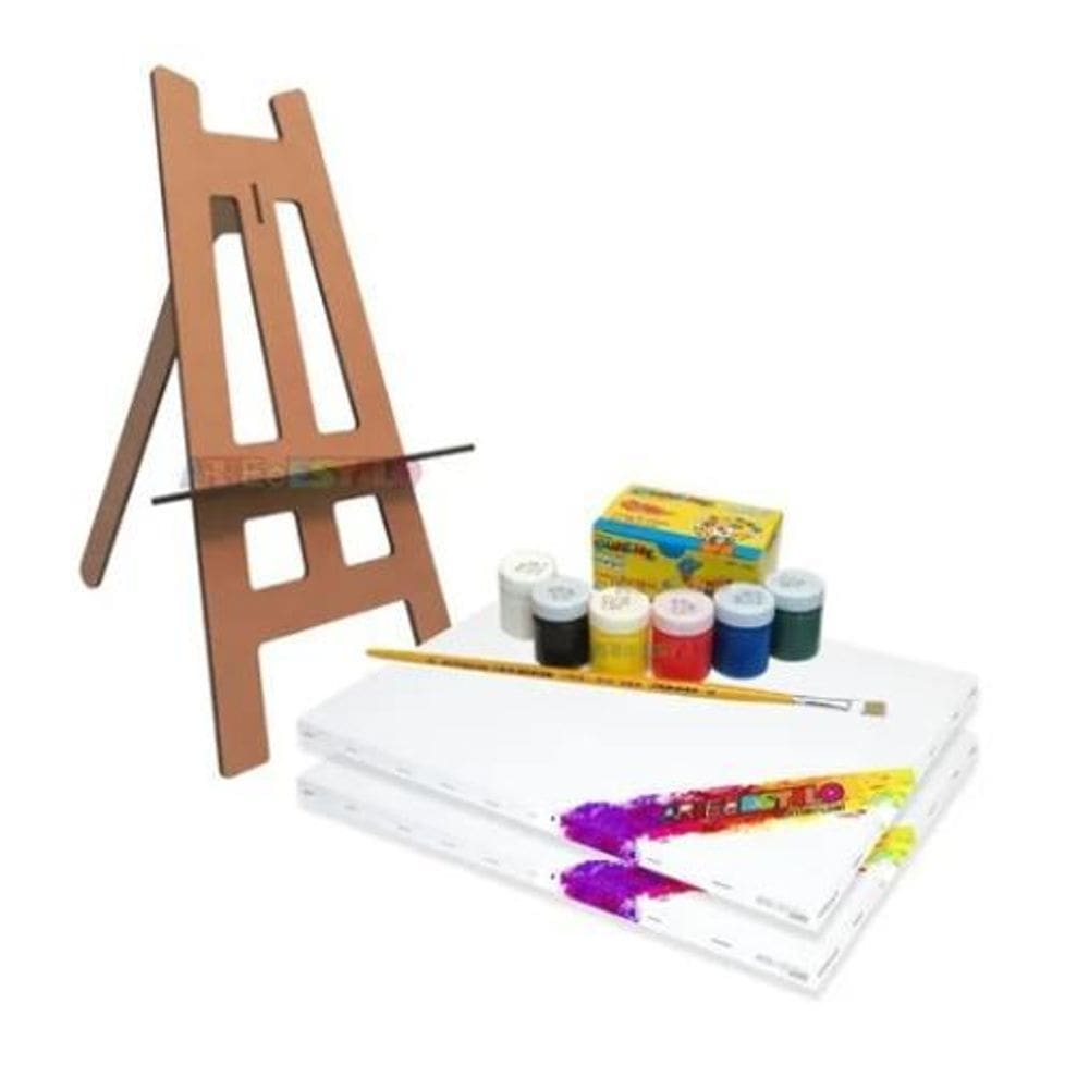 Kit De Pintura Infantil Em Tela Cavalete De Mesa