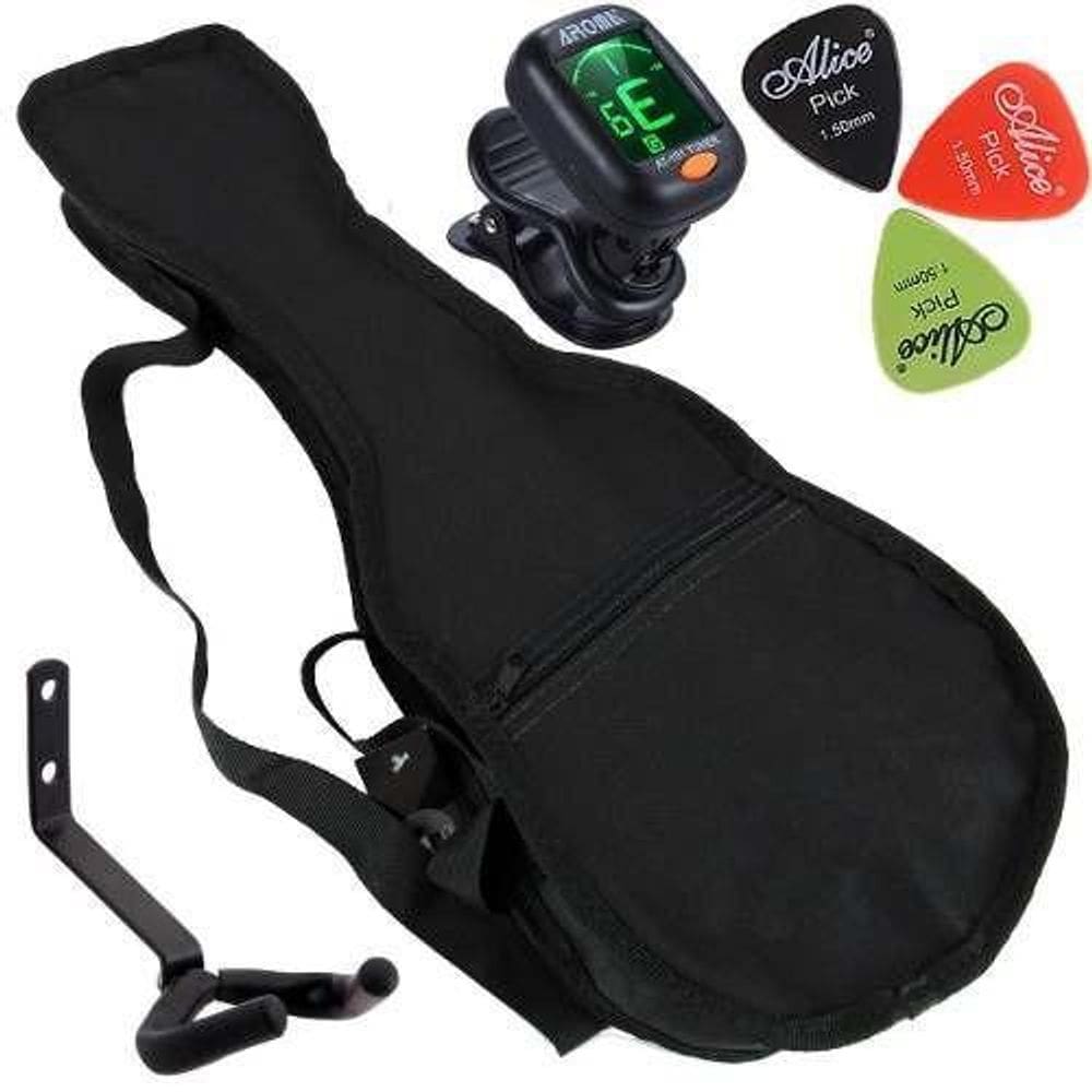 Kit Capa Ukulele Tenor Com Palheta Afinador Suporte Carbon