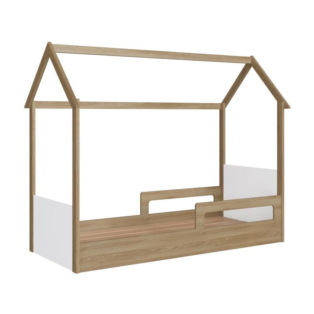 Cama Infantil Com Colchão Montessoriana Marrom e Branca