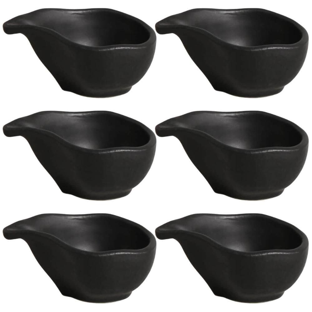 Kit 6 Molheiras 40ml Cerâmica Oval 8x6cm Orgânico Preto Matte Porto Brasil Caldas Shoyu