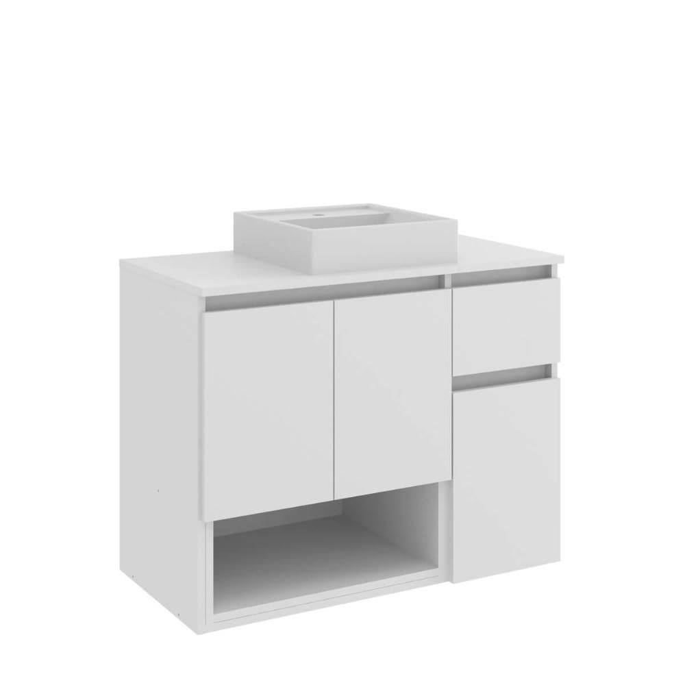 Gabinete de Banheiro Suspenso 80x40x62cm Aurora com Cuba Branco MDP Faema