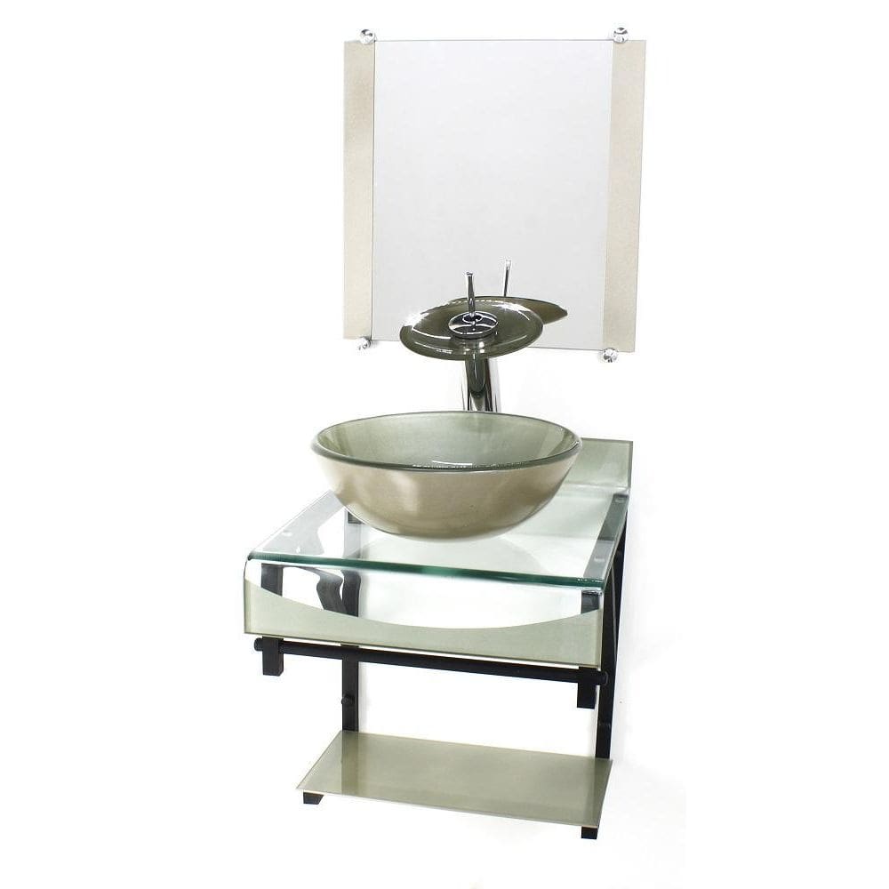 Gabinete Vidro 40Cm Banheiro Curvado Duplo Pp Cuba Redonda