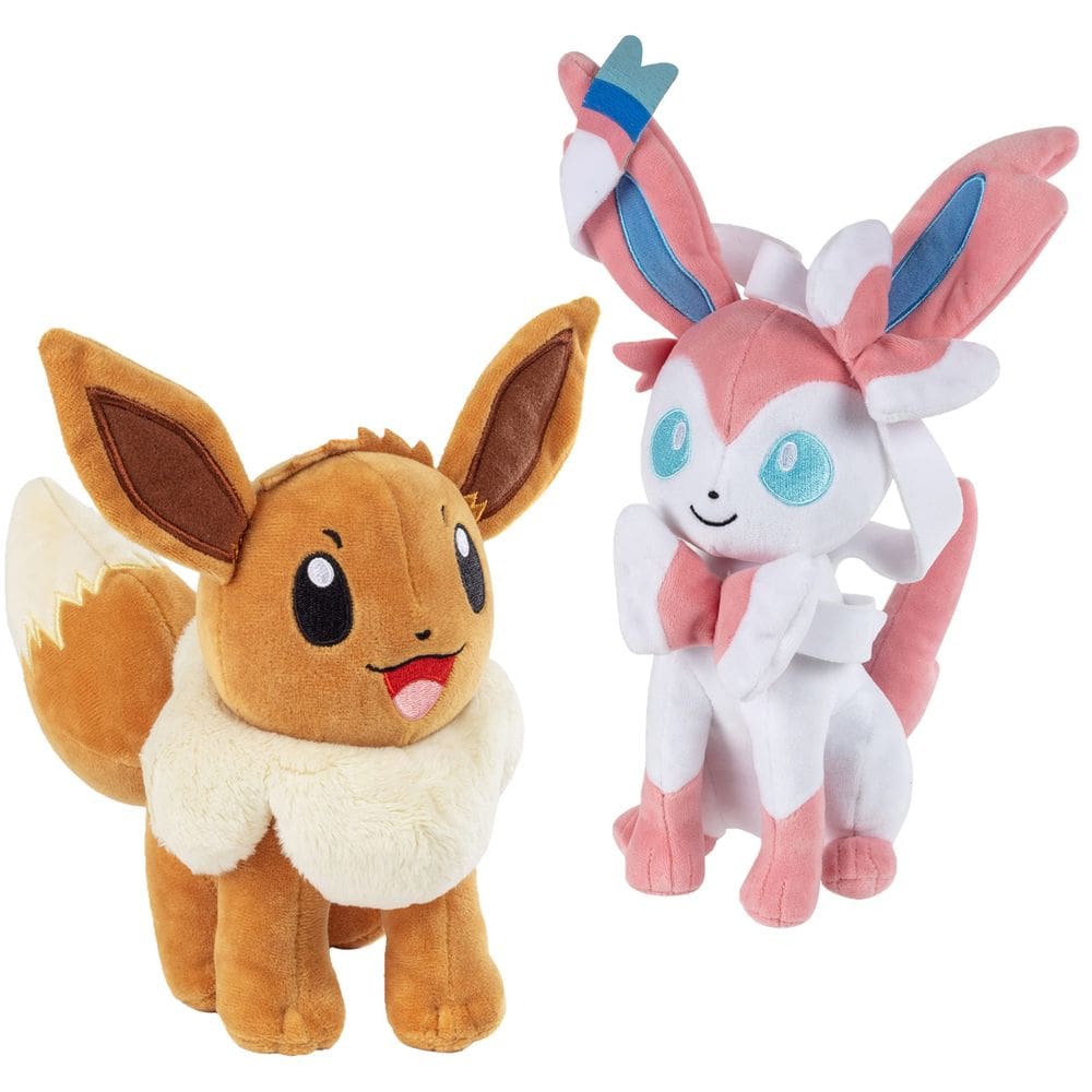 Pacote com 2 brinquedos de pelúcia Pokémon Eevee e Sylveon de 8 polegadas