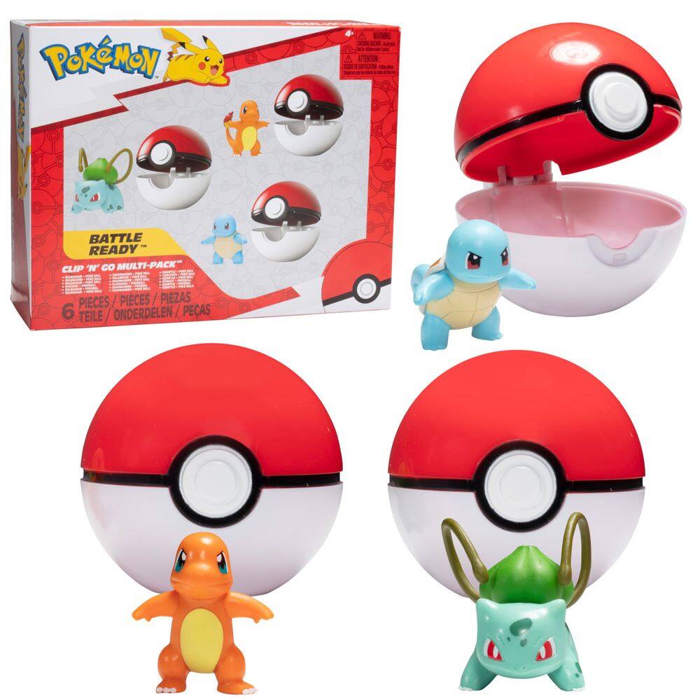 Conjunto de bonecos Jazwares Pokémon Clip `N` Go Pokeball & Battle, pacote com 3