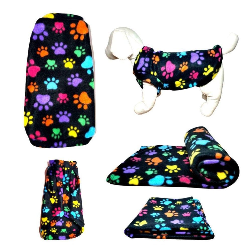 Kit Roupa E Manta Soft Para Cães - Preto Colorido Gg