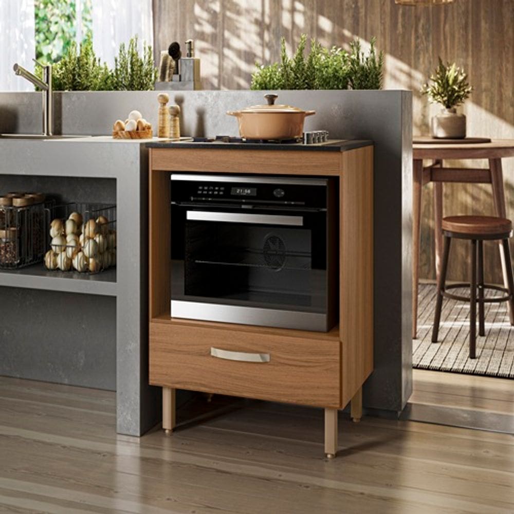 Balcão Para Cooktop e Forno Com 01 Gaveta Ipê