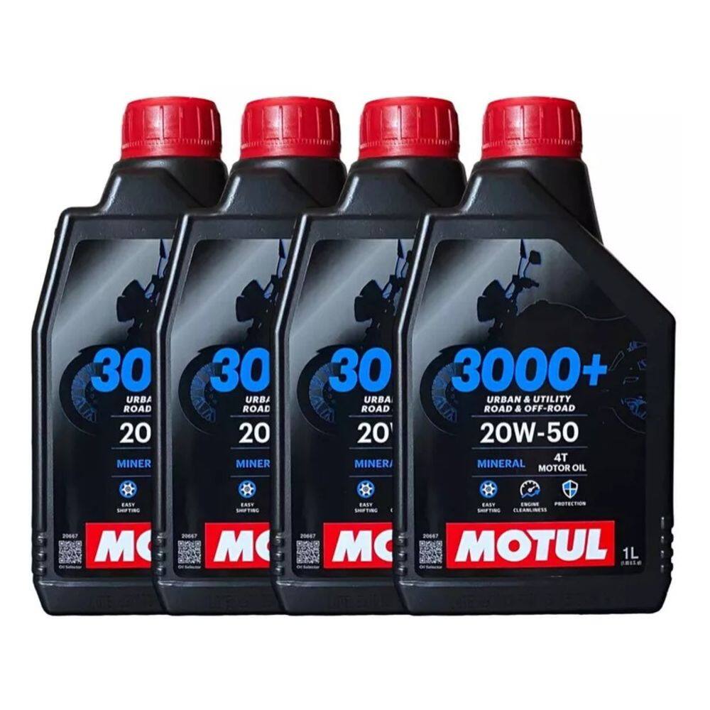 kit com 4x Óleo Motor Motul 3000+ 4t 20w50 Jaso Ma2 Mineral 1L SUZUKI HONDA DAFRA BAJAJ