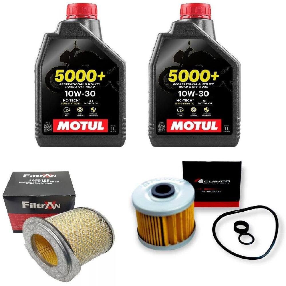 Kit Troca Óleo Moto 2L Motul 5000+ 10W30 4T 1L 655 + Filtro Óleo + Filtro Ar Cb300r 2009 Ate 2015